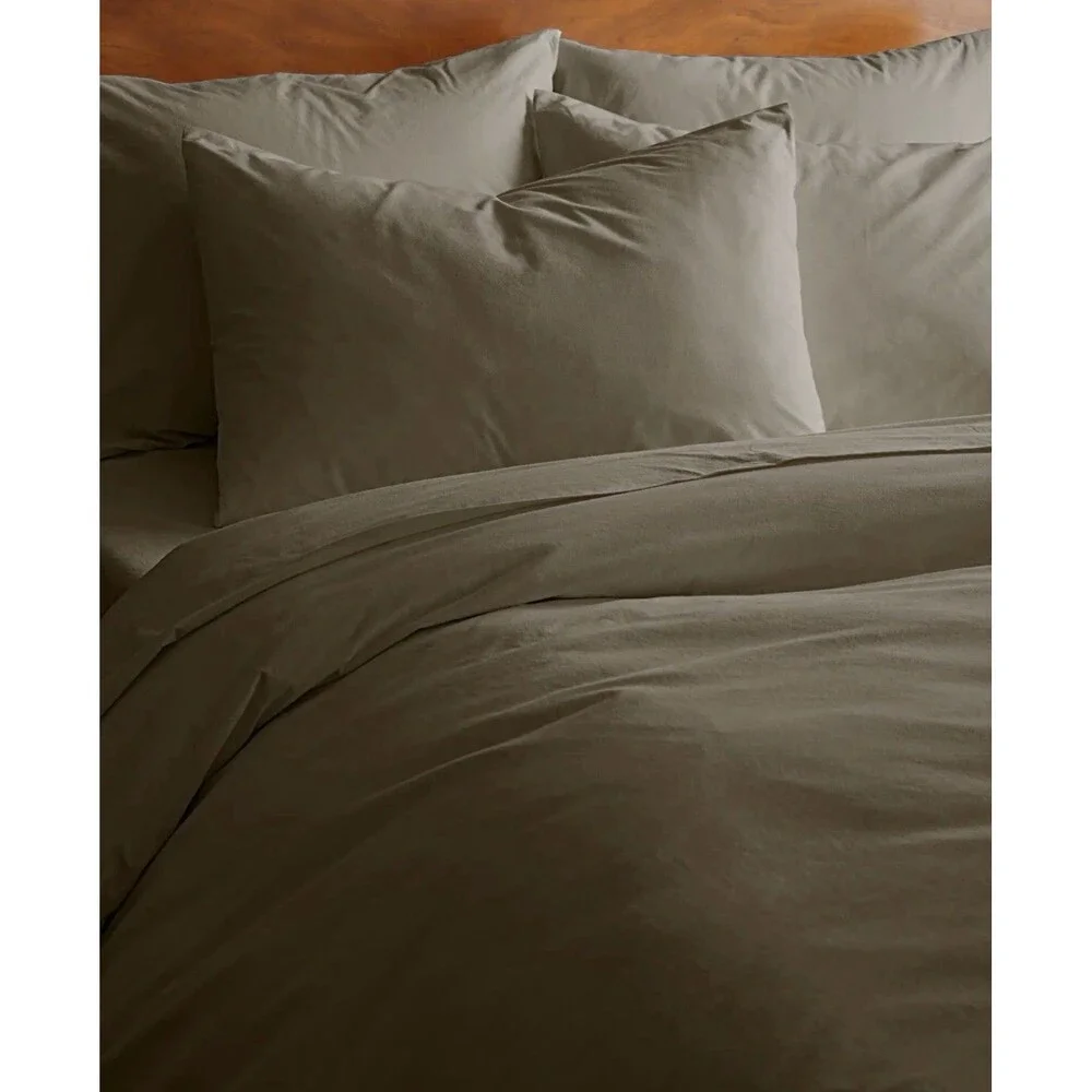 Quince Organic Brushed Cotton Duvet Cover Set Queen Dusty Olive NEW $114 Retail